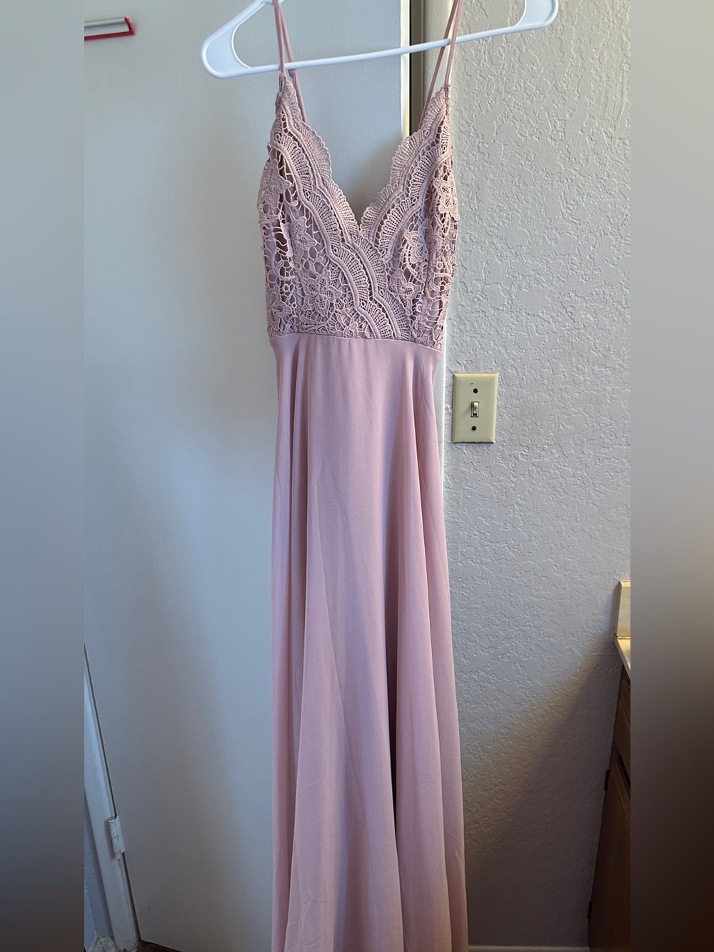 Lulus Dusty Rose Lace Bodice Maxi Bridesmaids Dress